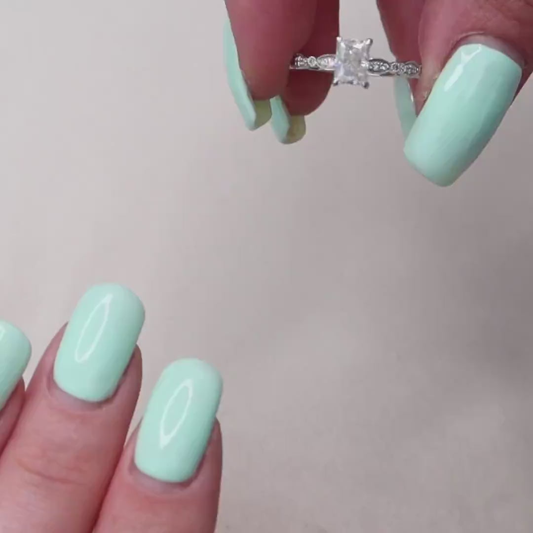 1.0 CT Radiant Milgrain Vintage Style Moissanite Engagement Ring